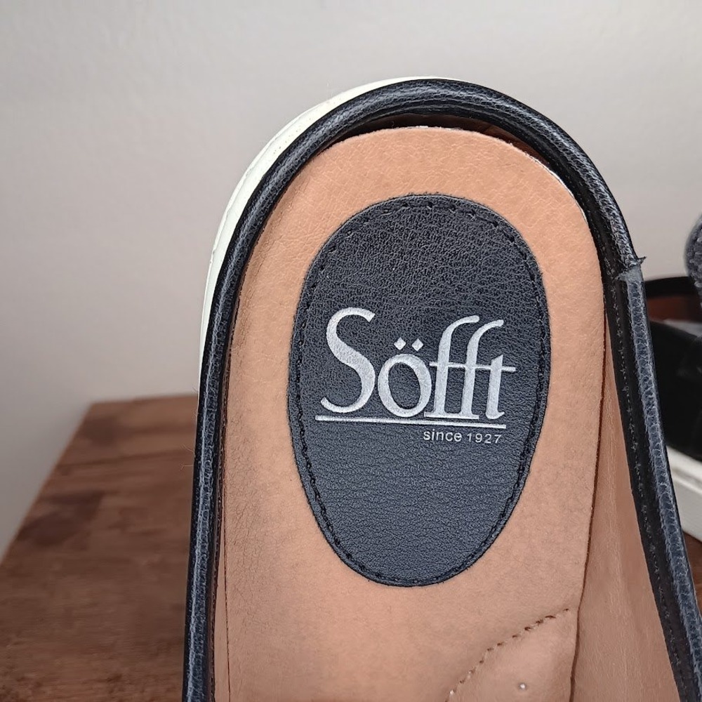 Sofft Black Leather Slip-On Mule Clogs with White Platform Sole - Picture 7 of 9